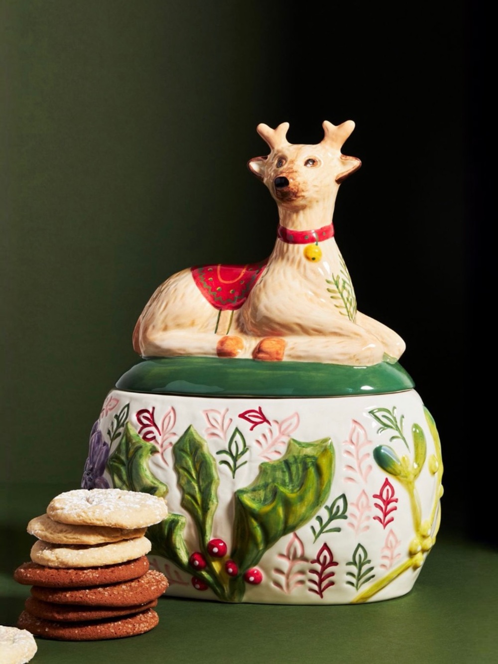 Anthropologie Nathalie Lete Reindeer Cookie Jar Holiday Stoneware NWT OS